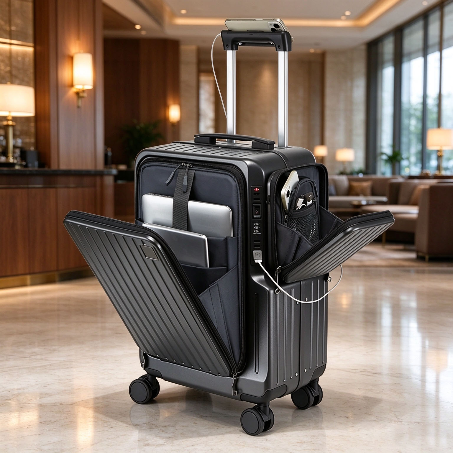 Spinner Wheel Rolling Suitcase 20 Inch - Valise à ouverture frontale, valise à